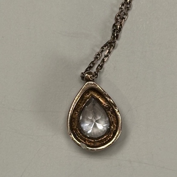 Silver Tone Pear Cut Crystal Pendant Necklace Chain